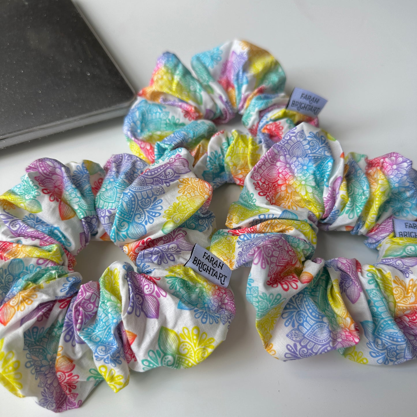 Rainbow mandala scrunchie - cotton scrunchie