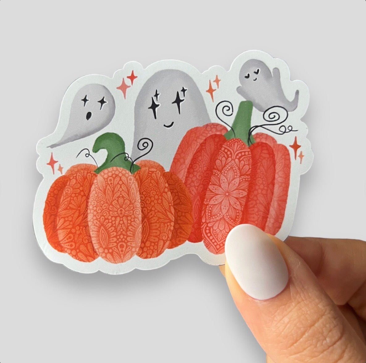 Ghost zentangle pumpkin magnet