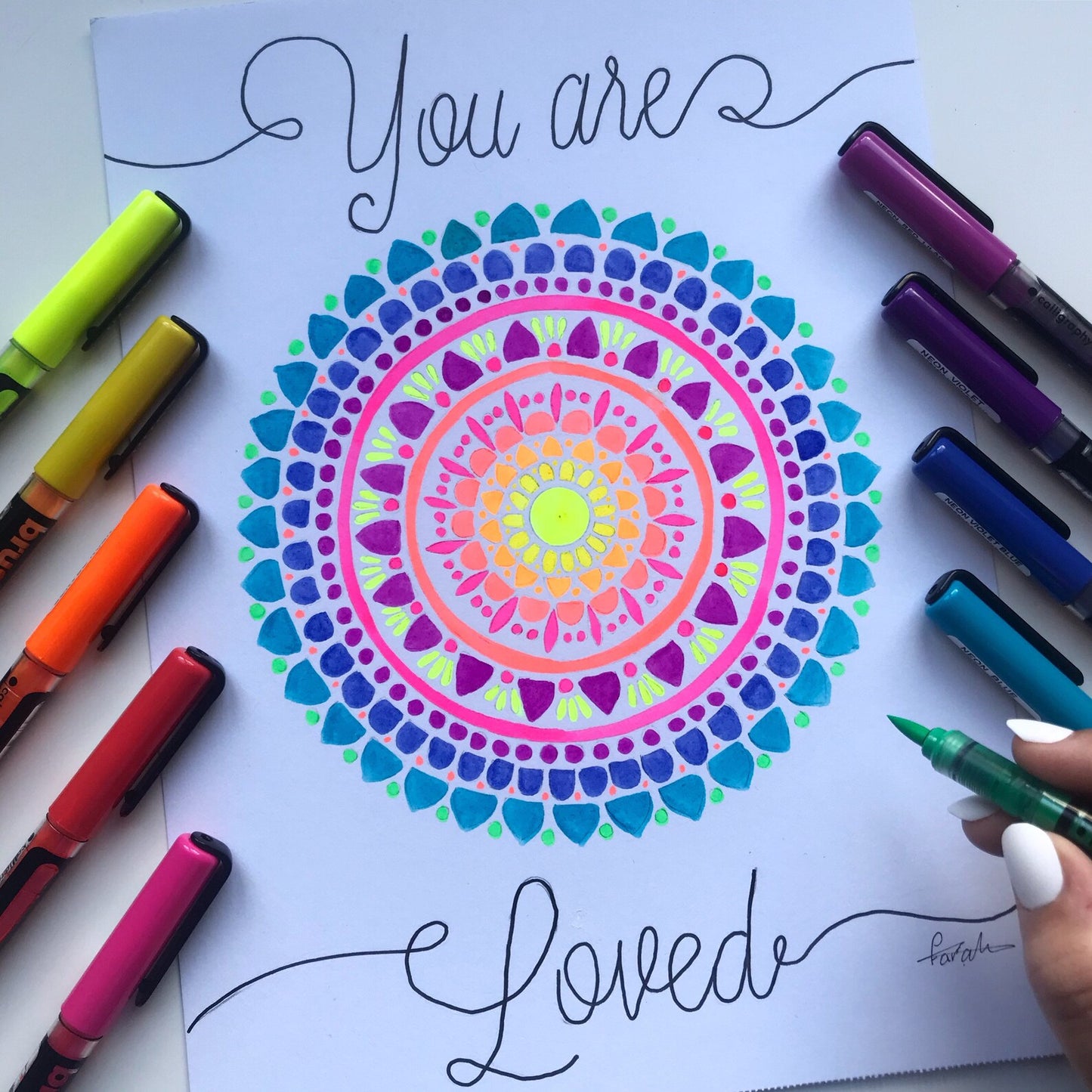 You are loved - neon mandala - neon art - quote artwork- wall decor