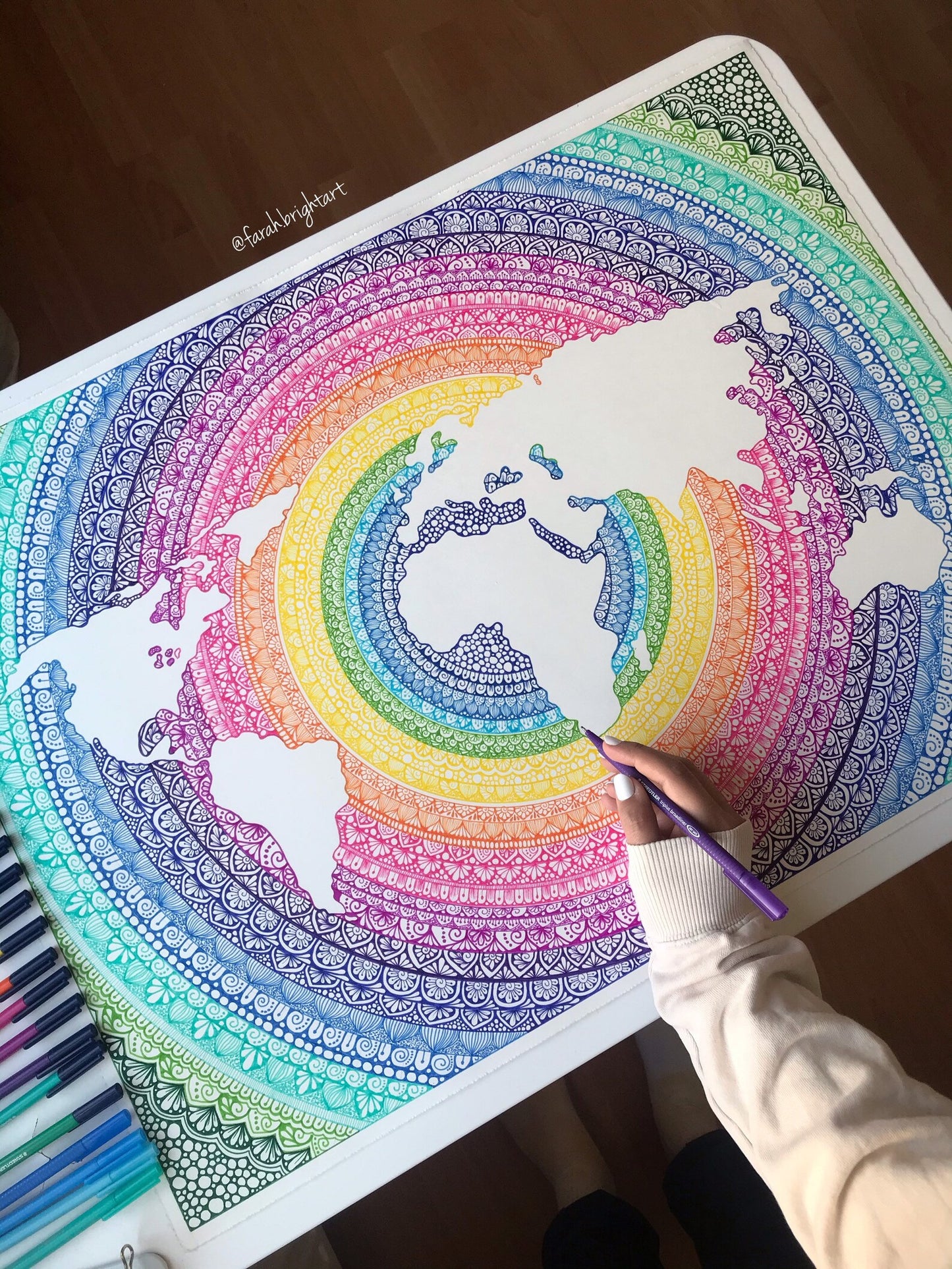 World map mandala drawing print - wall decor- world map - mandala artwork -