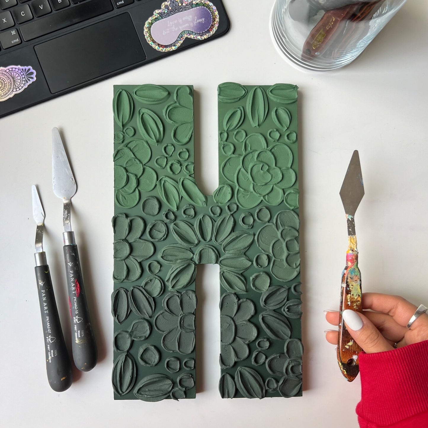 Custom floral textured wooden letter