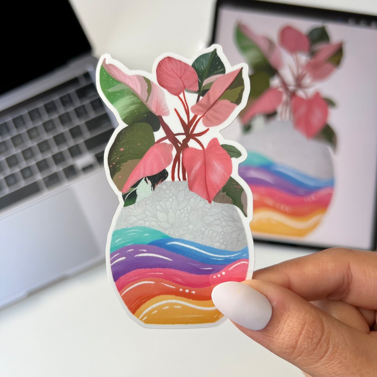 Plant in pot zentangle waterproof sticker
