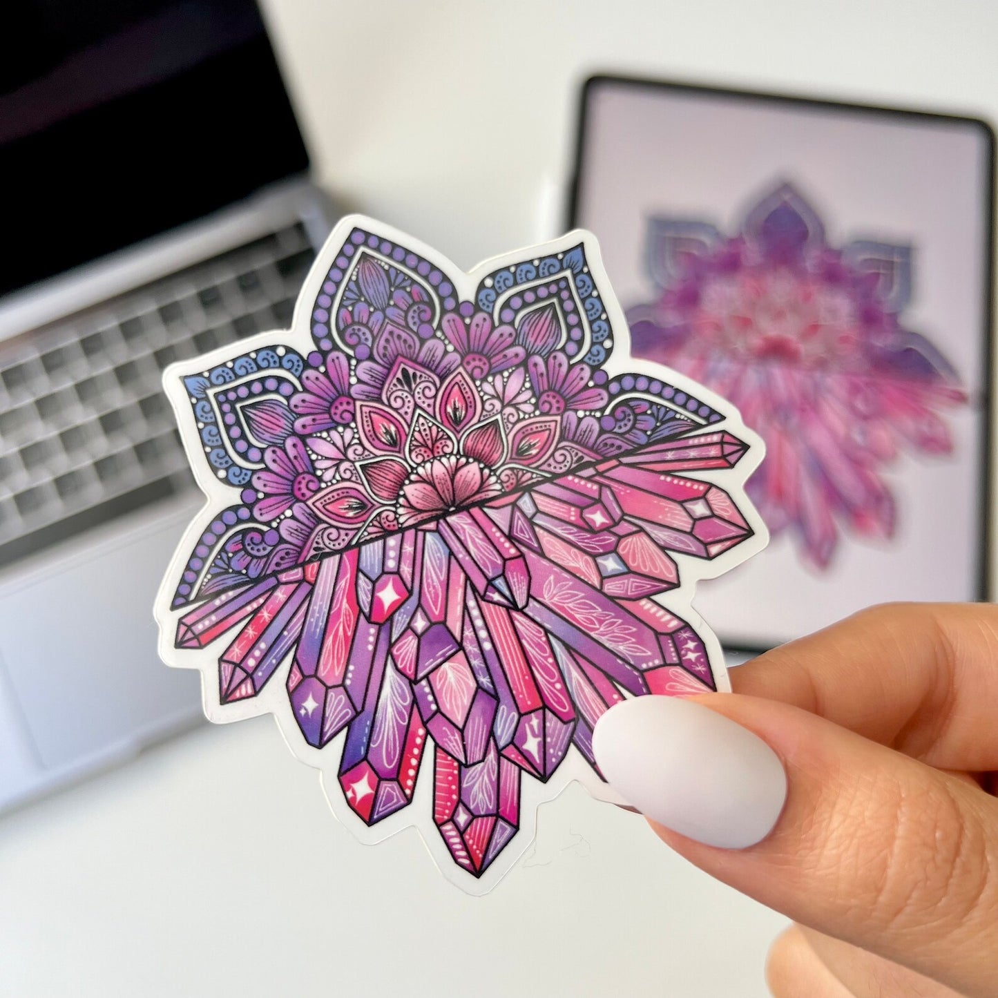 Crystal Mandala Vinyl Sticker – Waterproof Laptop Decal