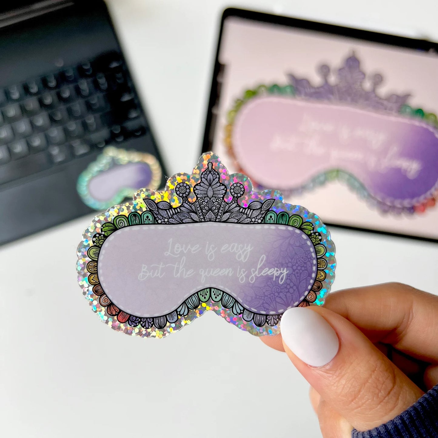 Love is easy but the queen is sleepy mandala waterproof stickers