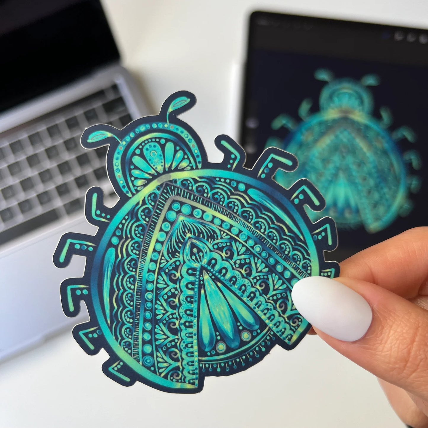 Mandala Ladybug Sticker – Waterproof Vinyl Decal