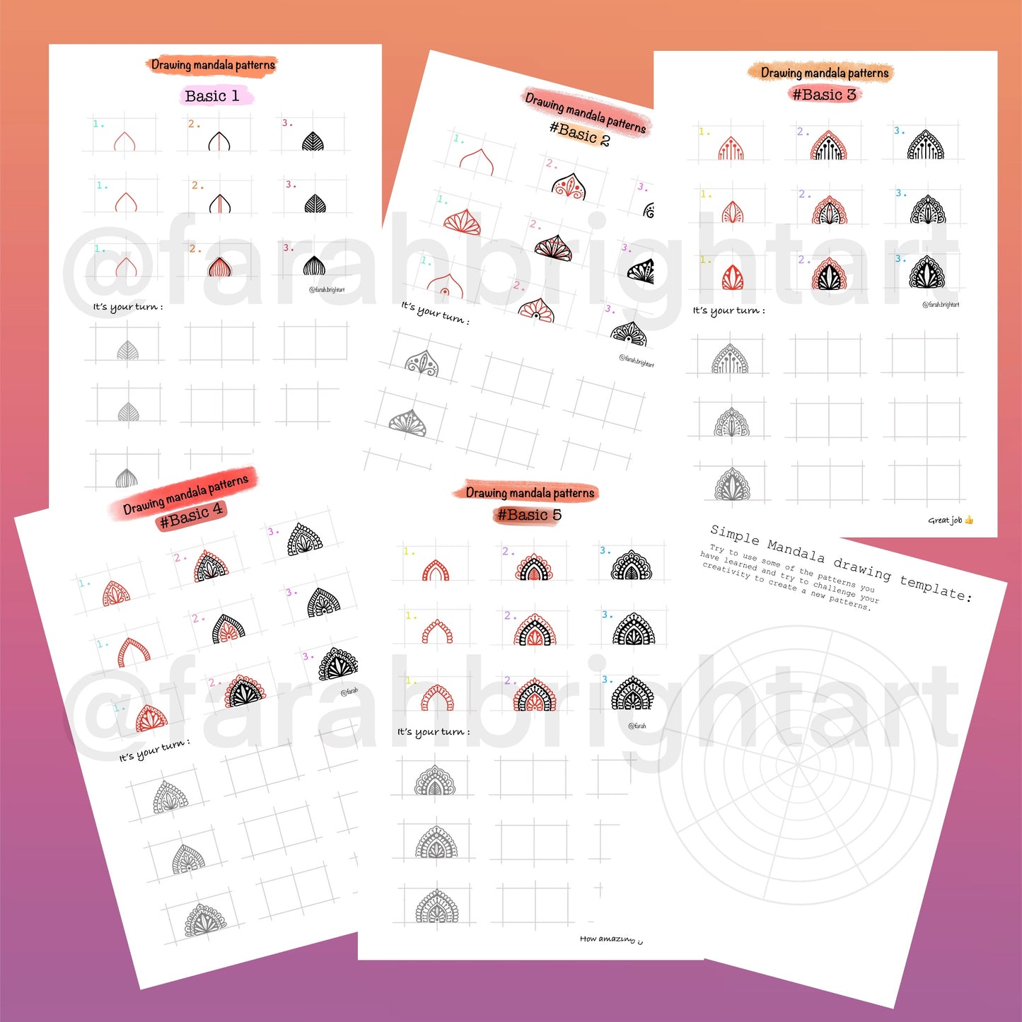 learning mandala patterns 6 worksheets