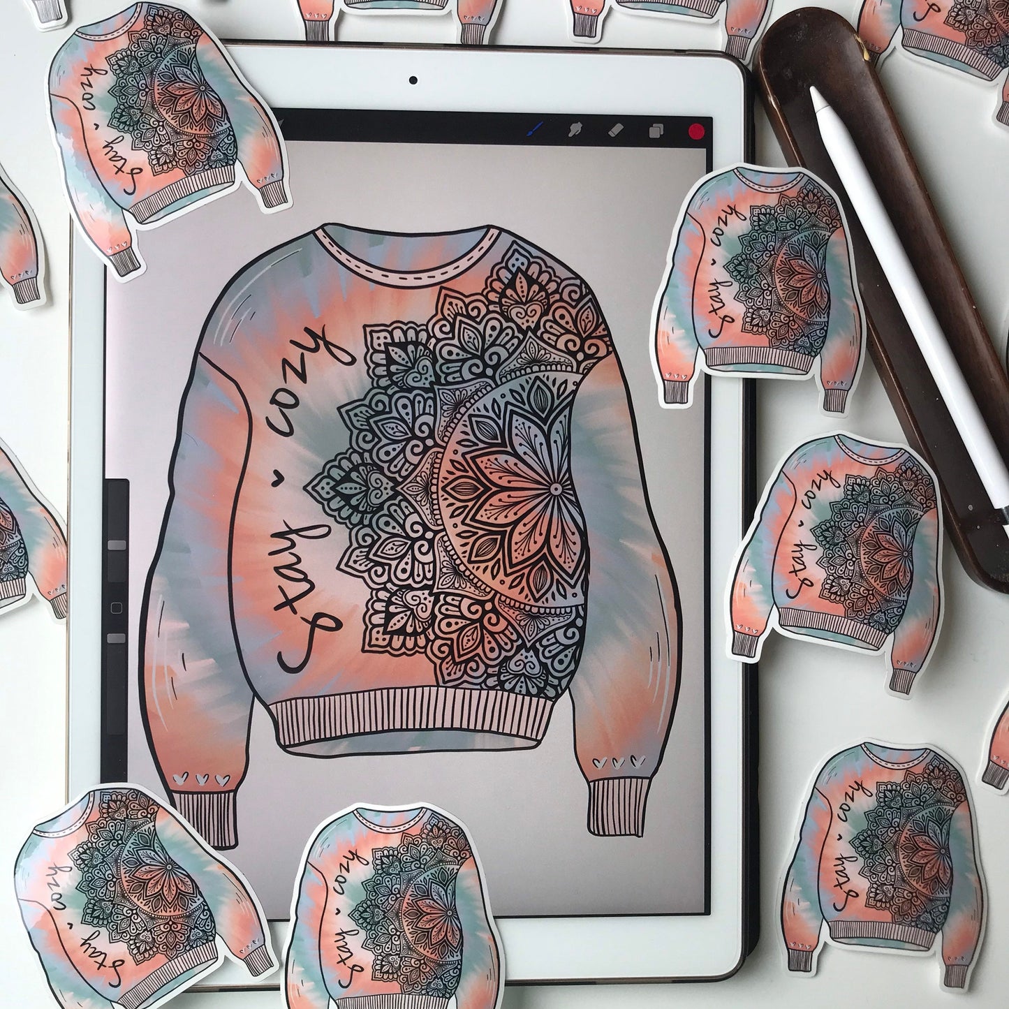 Stay cozy sweatshirt mandala sticker
