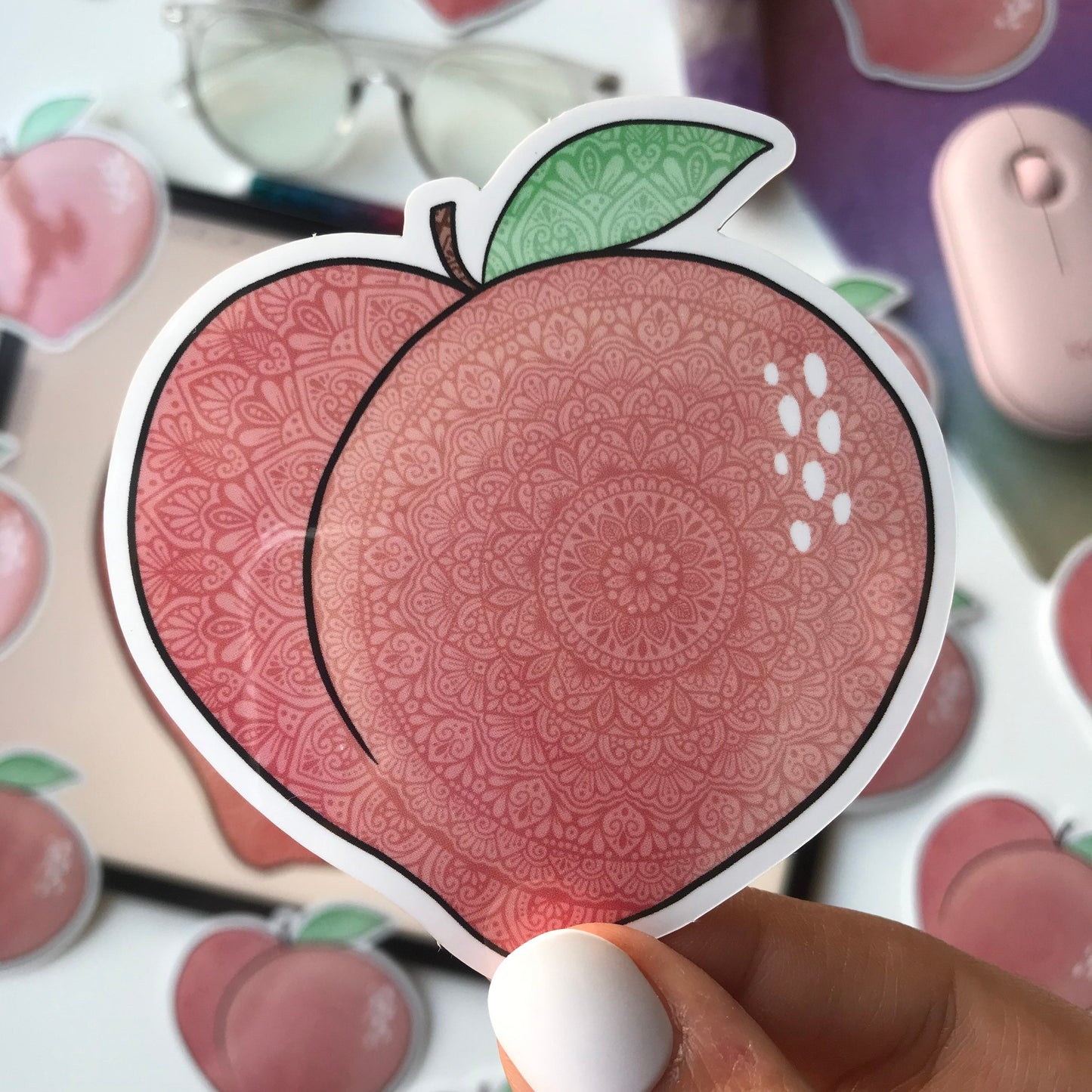 Peach mandala waterproof stickers