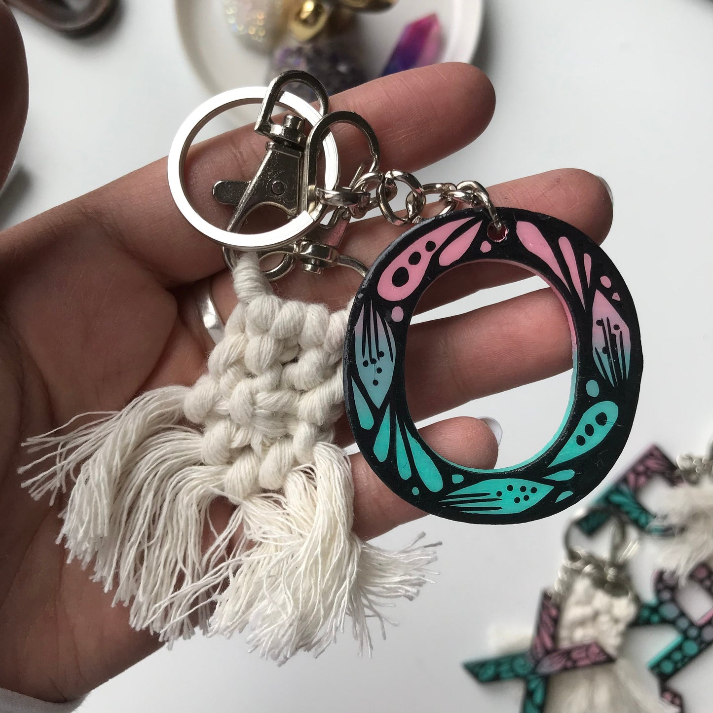 zentangle O letter wooden keychain