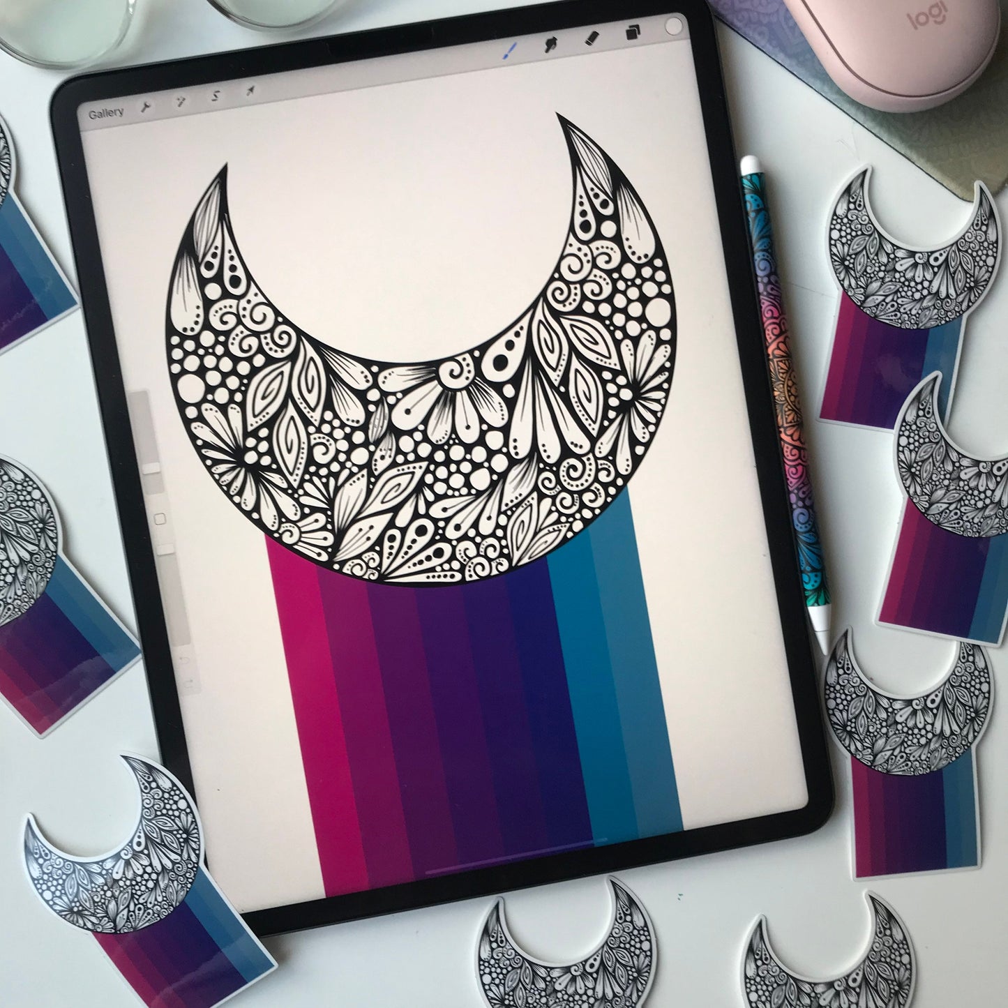 Zentangle moon stickers