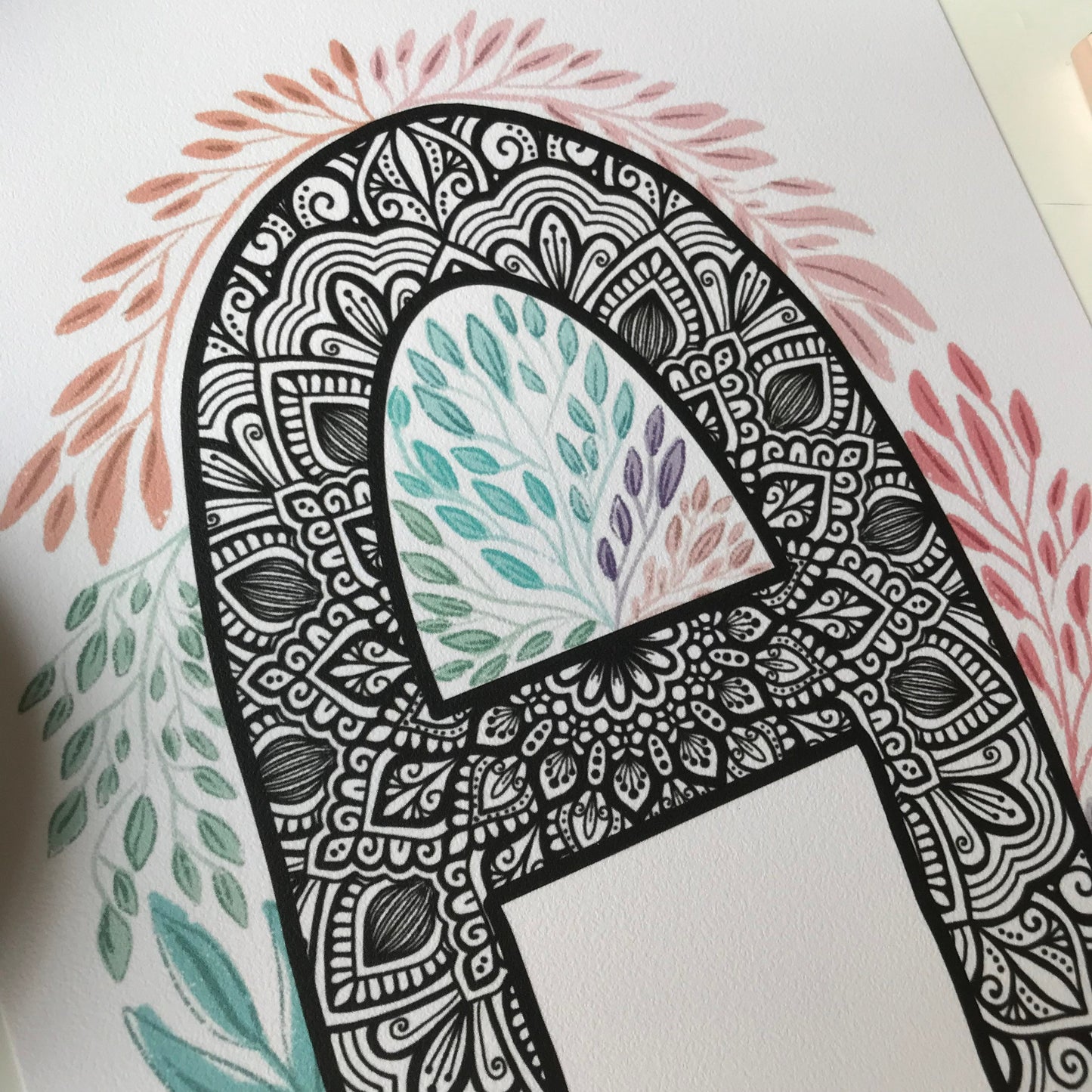 Mandala A letter with plant doodle