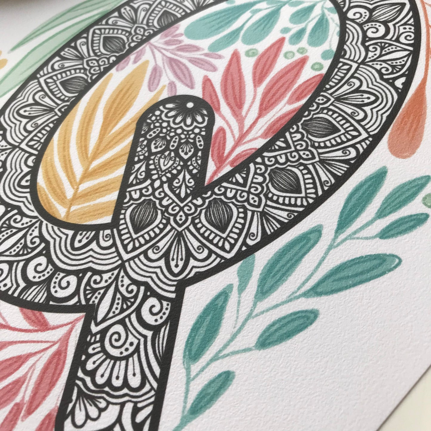 Mandala Q letter with plant doodle