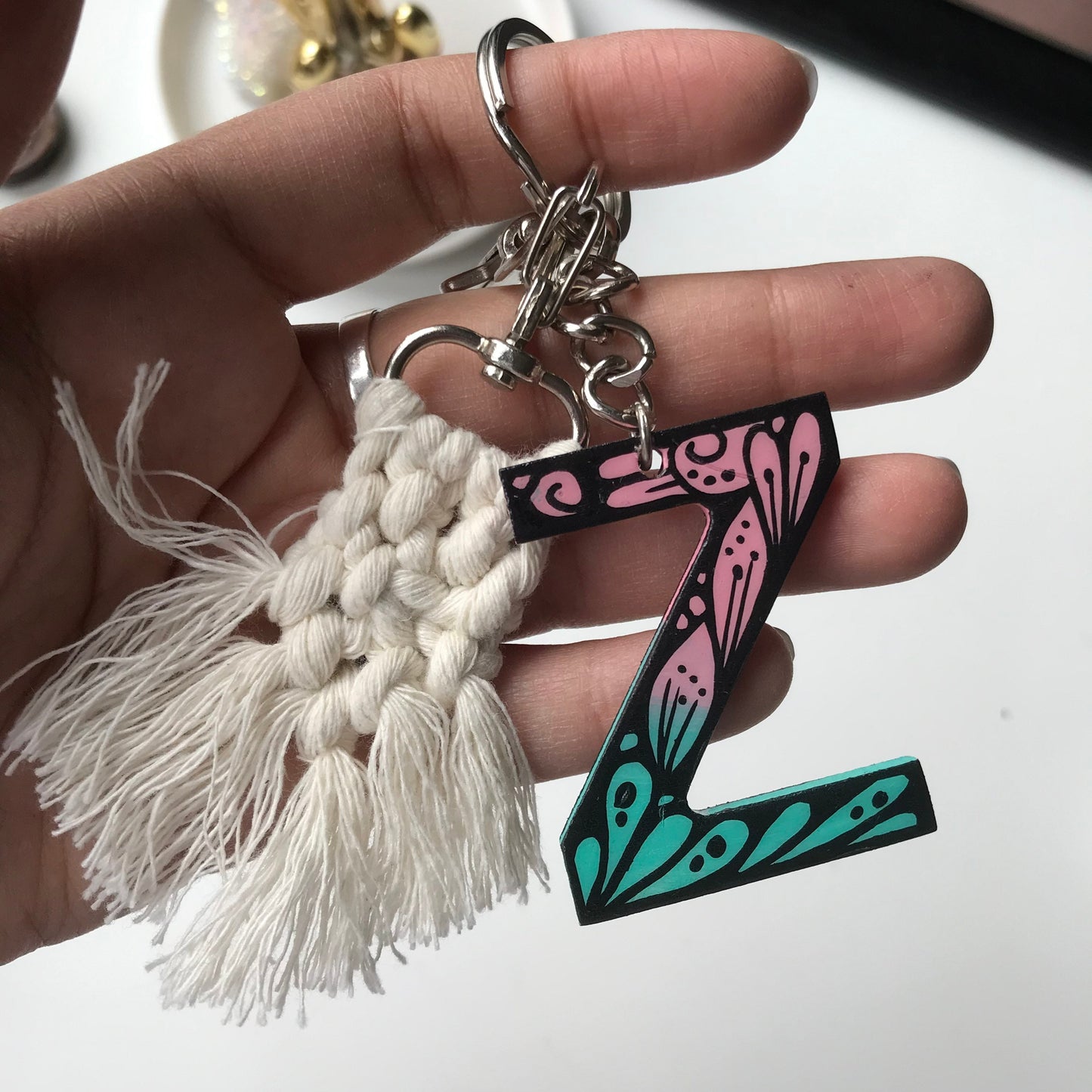 Zentangle Z wooden keychain