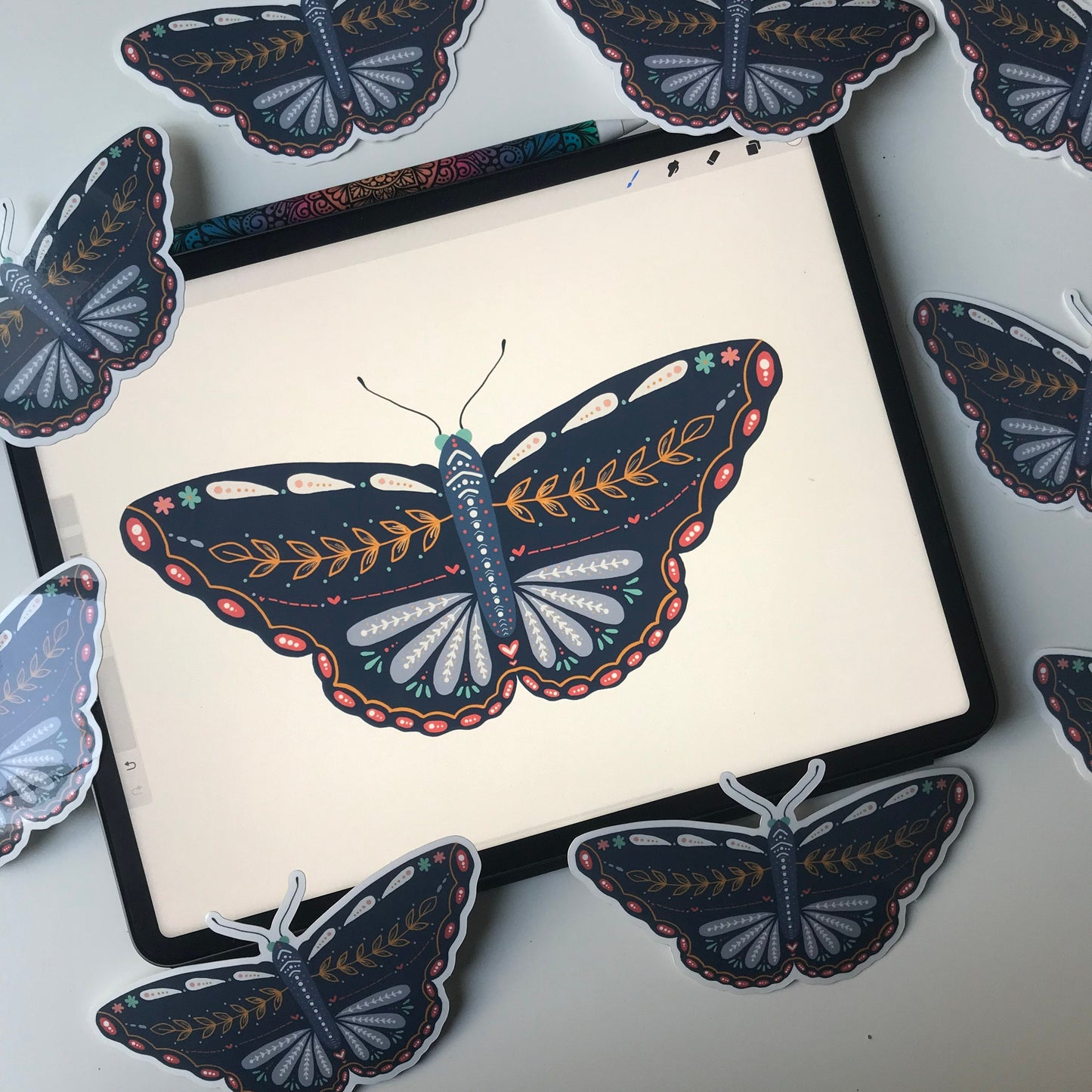 Blue moth waterproof sticker