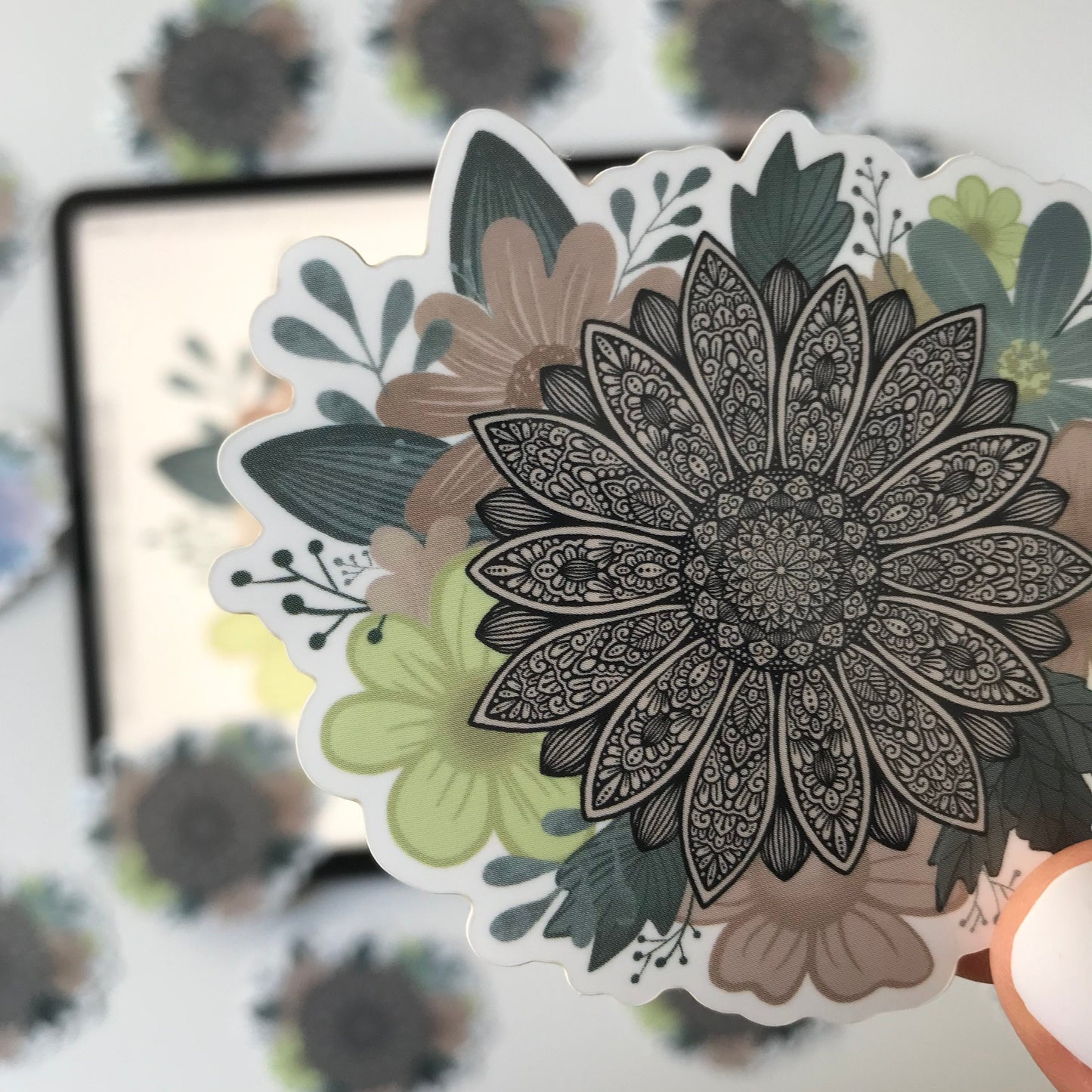 Floral mandala waterproof sticker