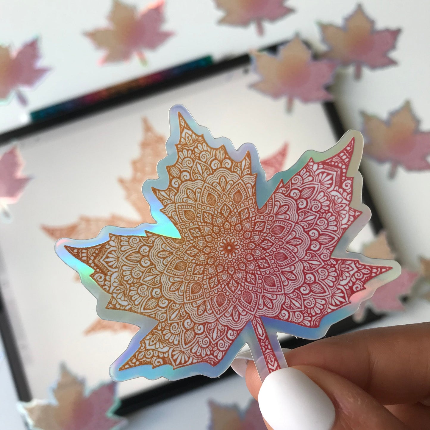 Mandala Maple leaf holographic sticker