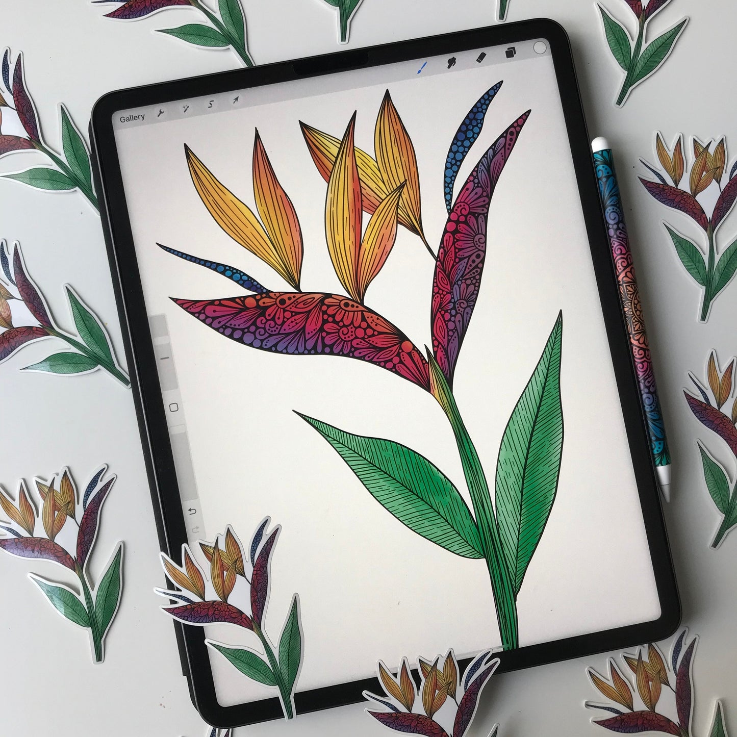 Mandala bird of paradise sticker
