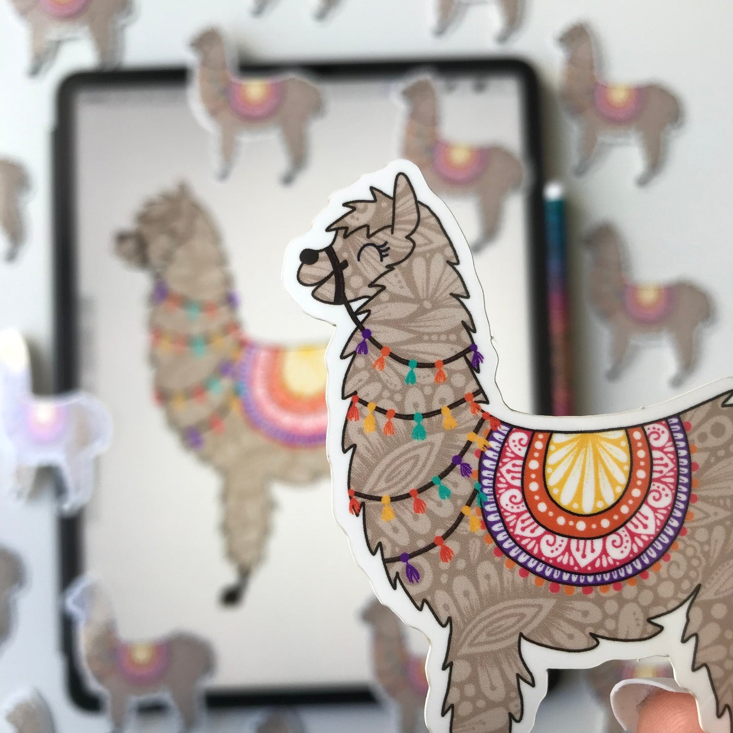 Zentangle Lama waterproof sticker