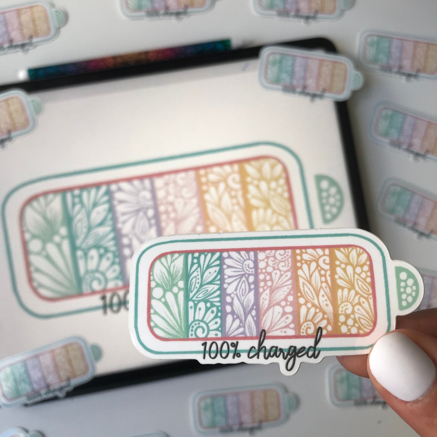 100% charged zentangle waterproof sticker