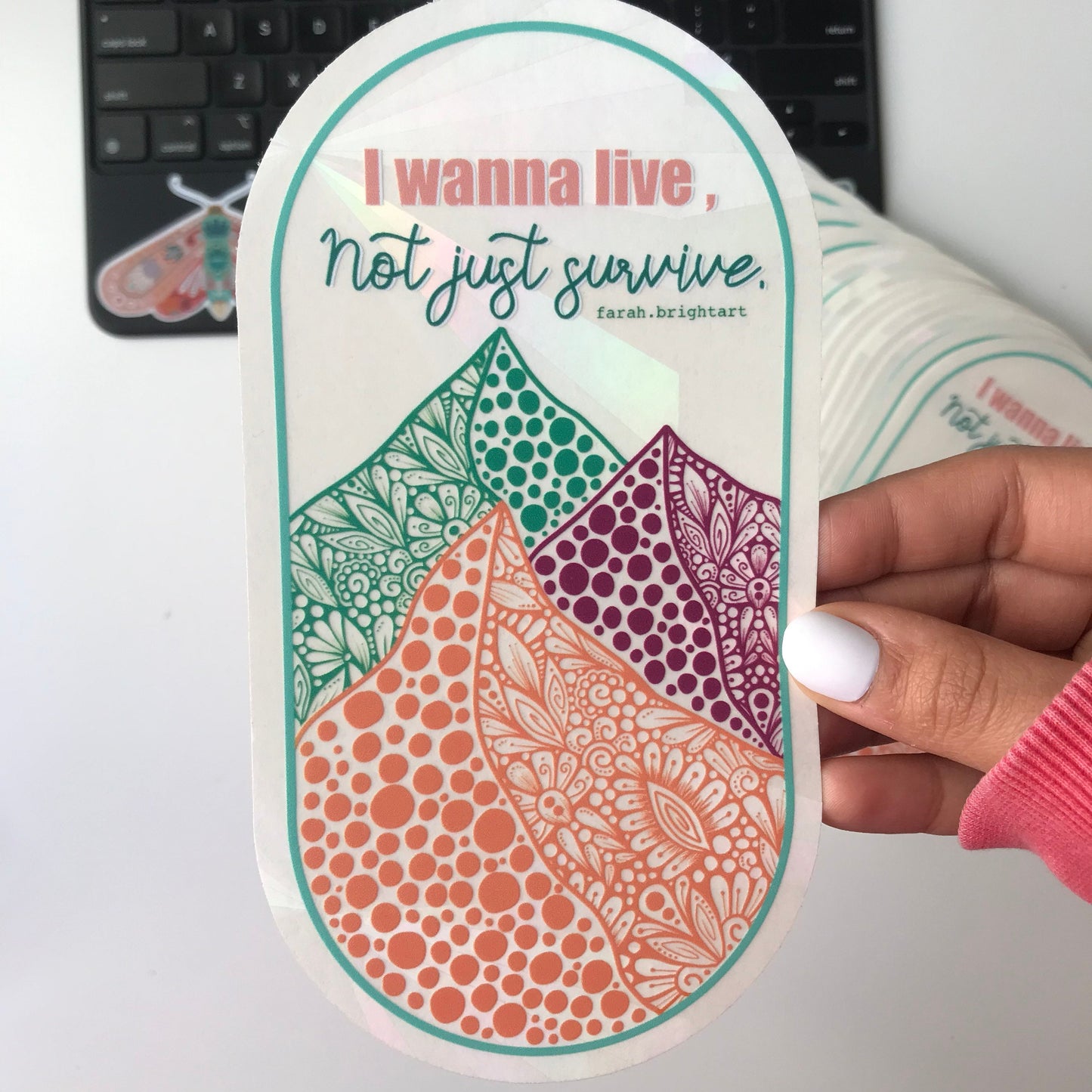 Zentangle mountain sunacher sticker - rainbow maker sticker