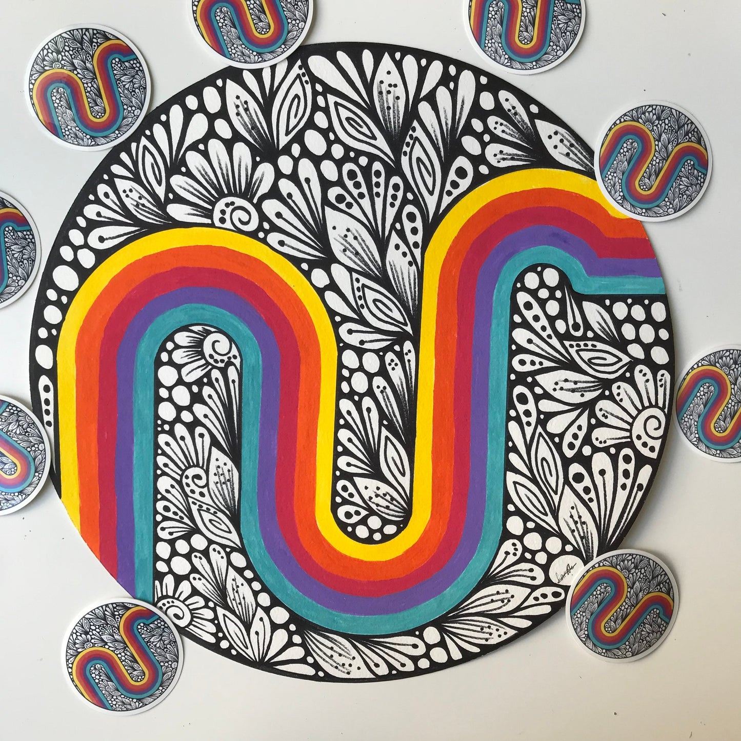 Abstract rainbow with zenatngle waterproof sticker