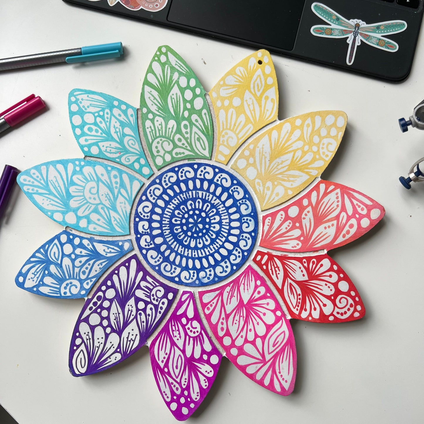 Zentangle rainbow flower