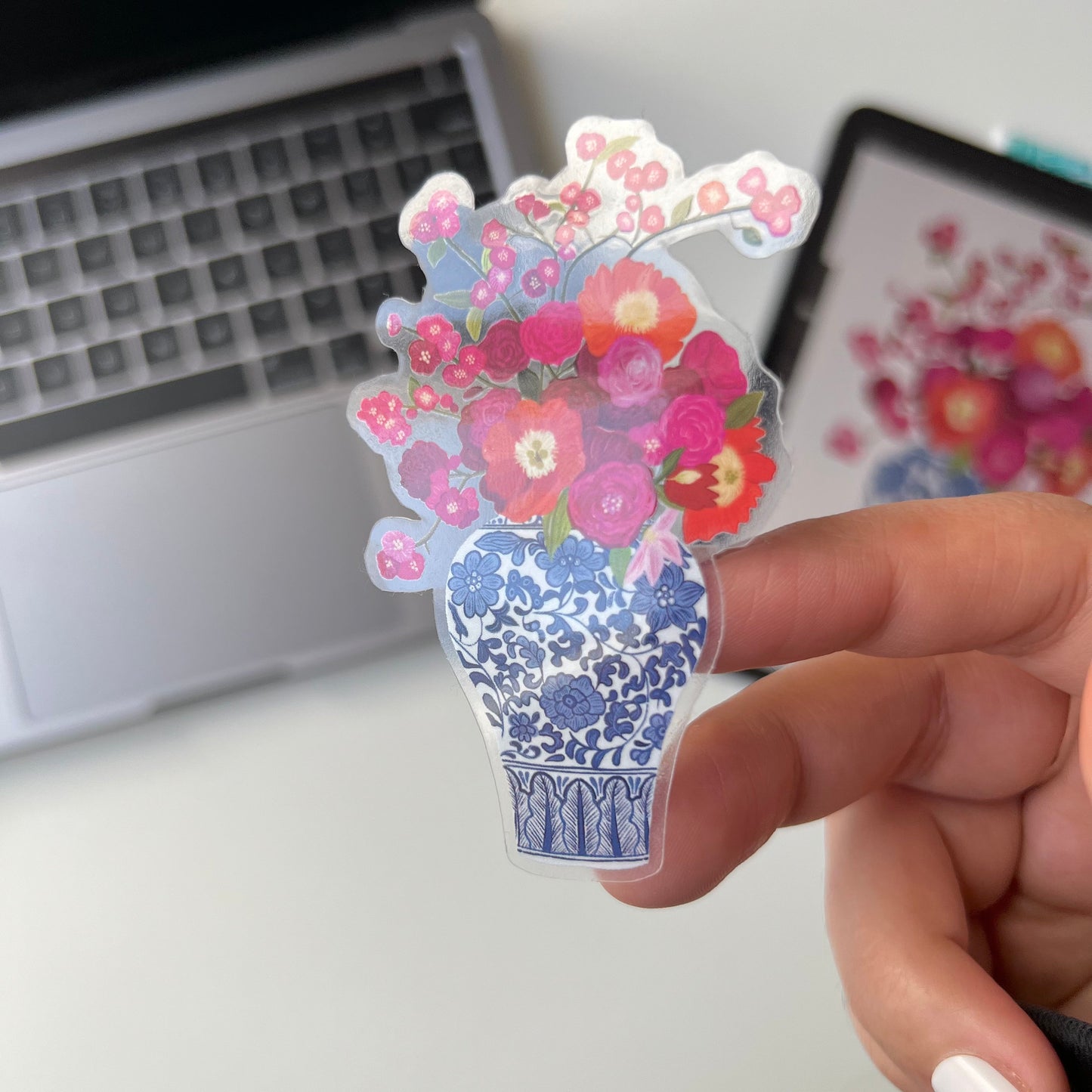 Flower in vase waterproof sticker
