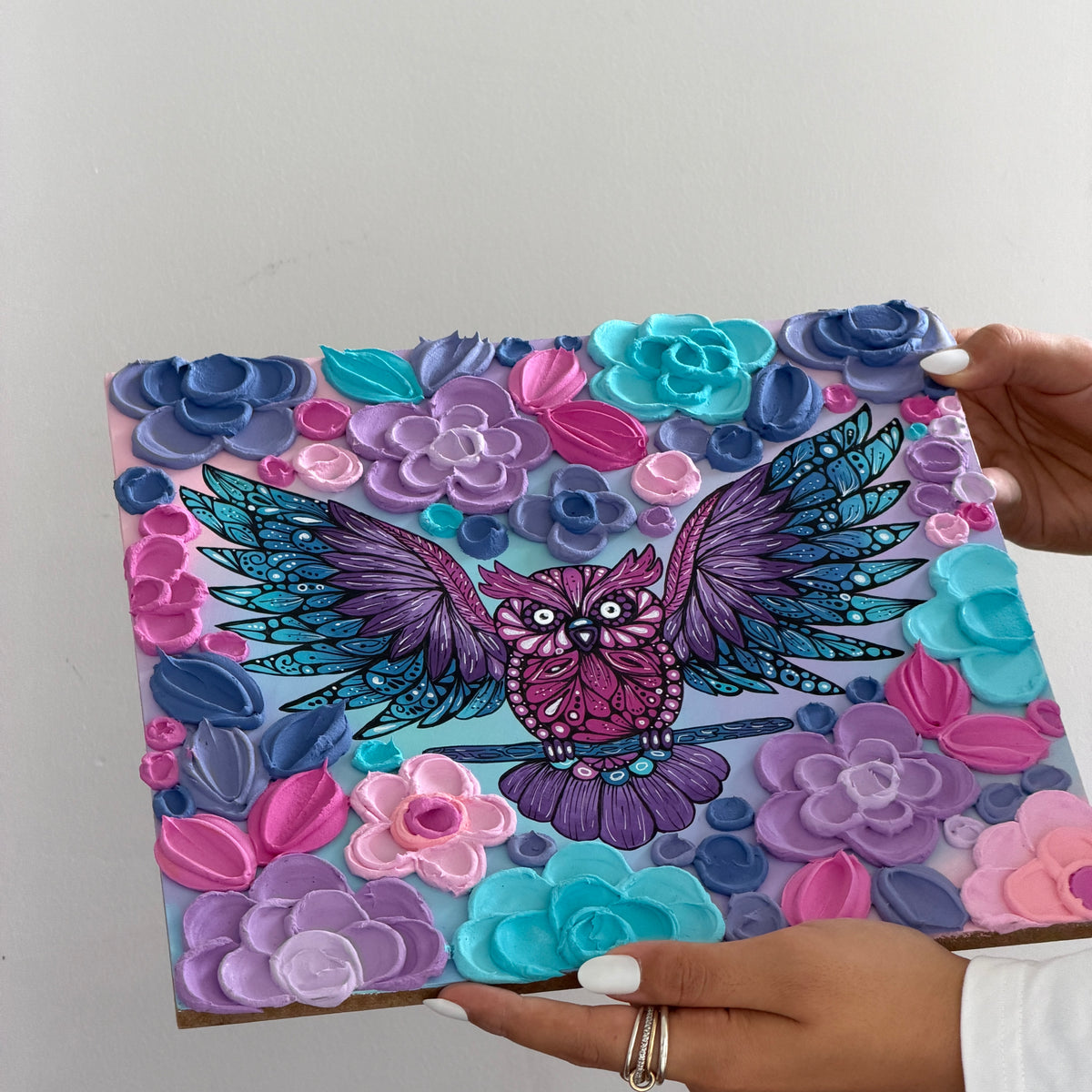 BLOOMIVERSE “petal&feather  ” textured floral original artwork