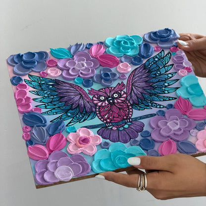 BLOOMIVERSE “petal&feather  ” textured floral original artwork