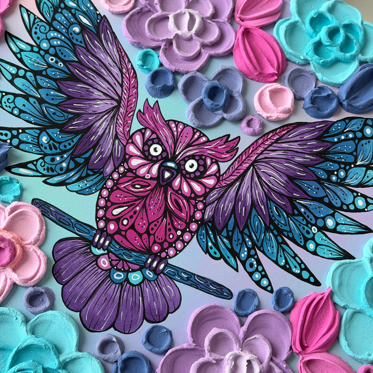 BLOOMIVERSE “petal&feather  ” textured floral original artwork