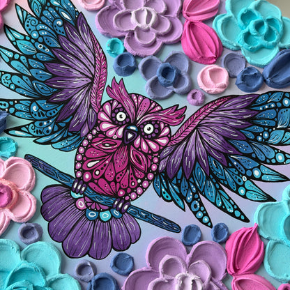 BLOOMIVERSE “petal&feather  ” textured floral original artwork