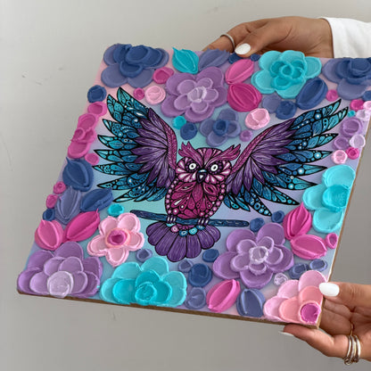 BLOOMIVERSE “petal&feather  ” textured floral original artwork