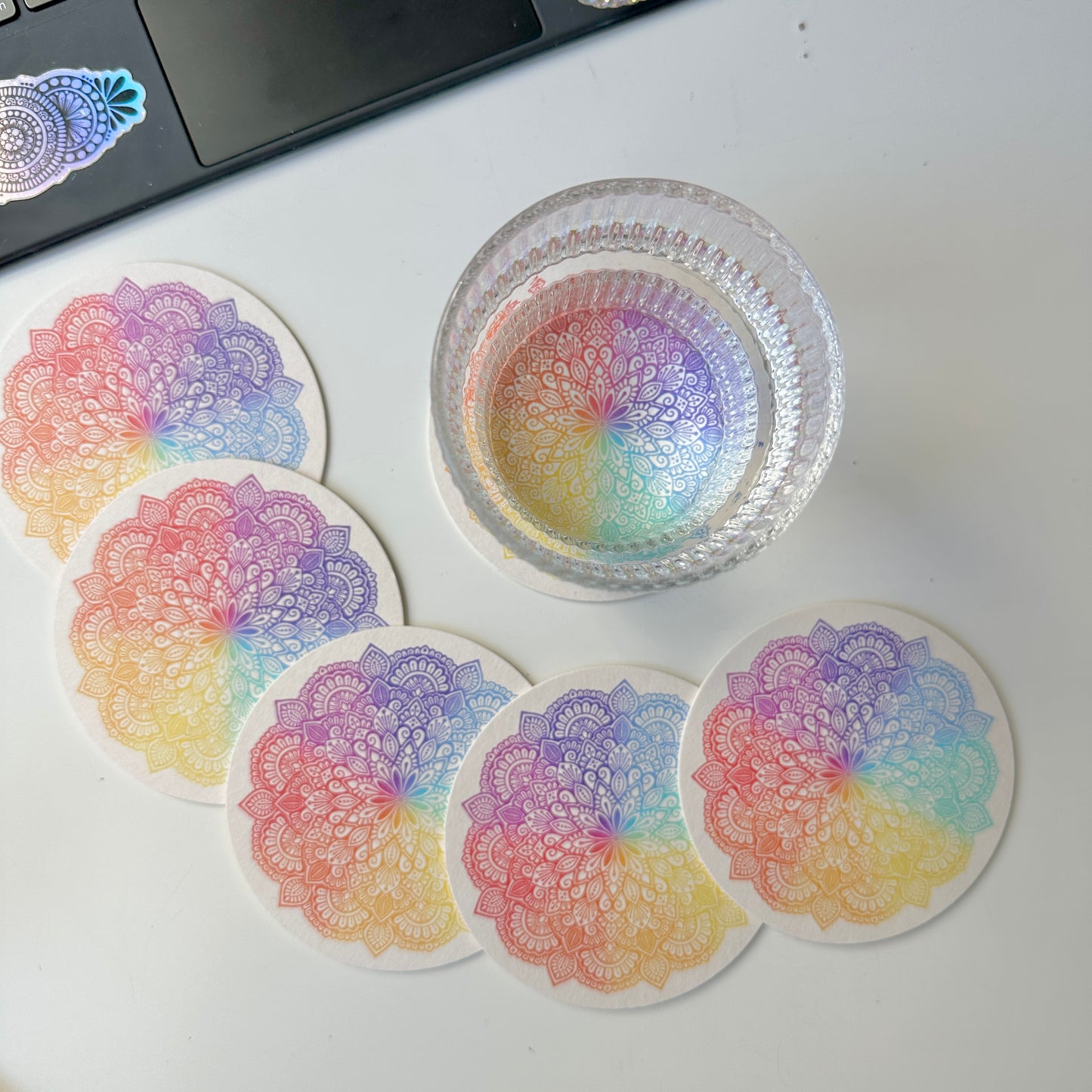 rainbow mandala coaster