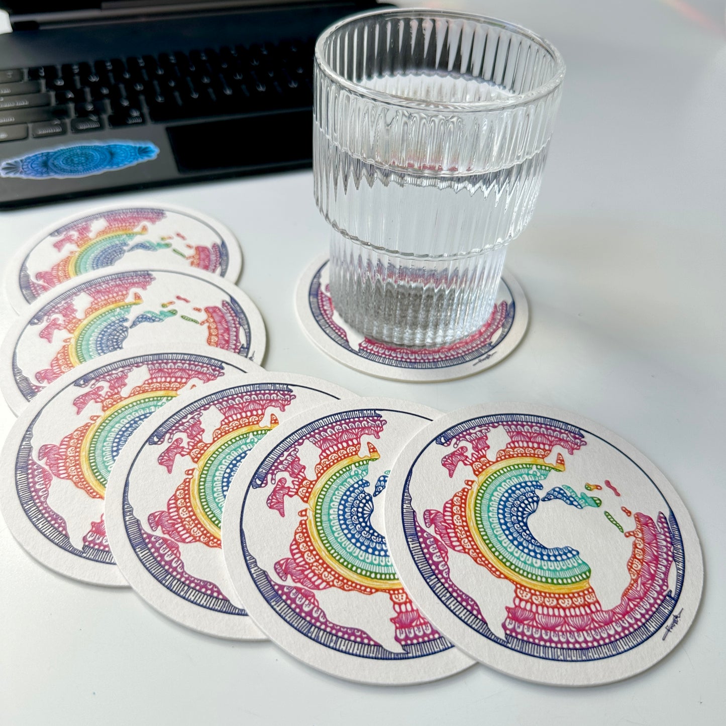 rainbow mandala world map coaster