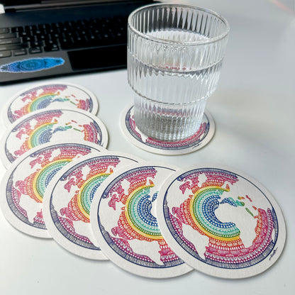 rainbow mandala world map coaster