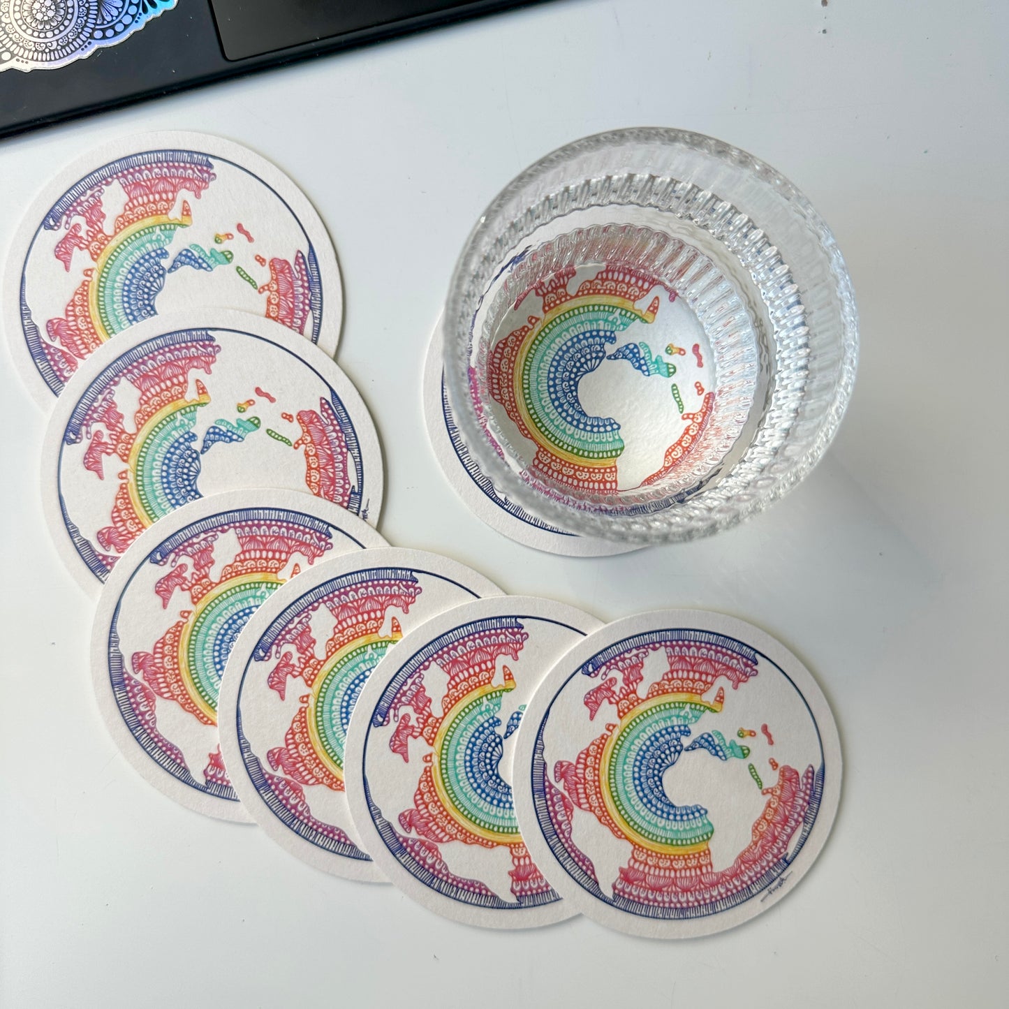 rainbow mandala world map coaster