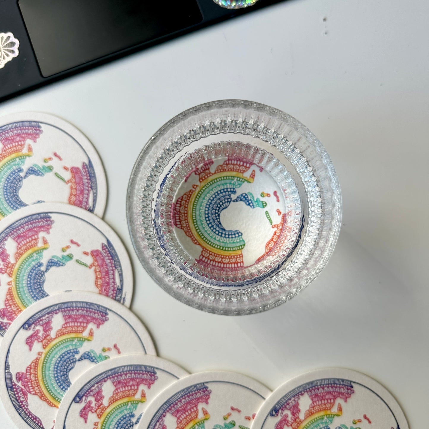 rainbow mandala world map coaster