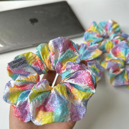 Rainbow mandala scrunchie - cotton scrunchie