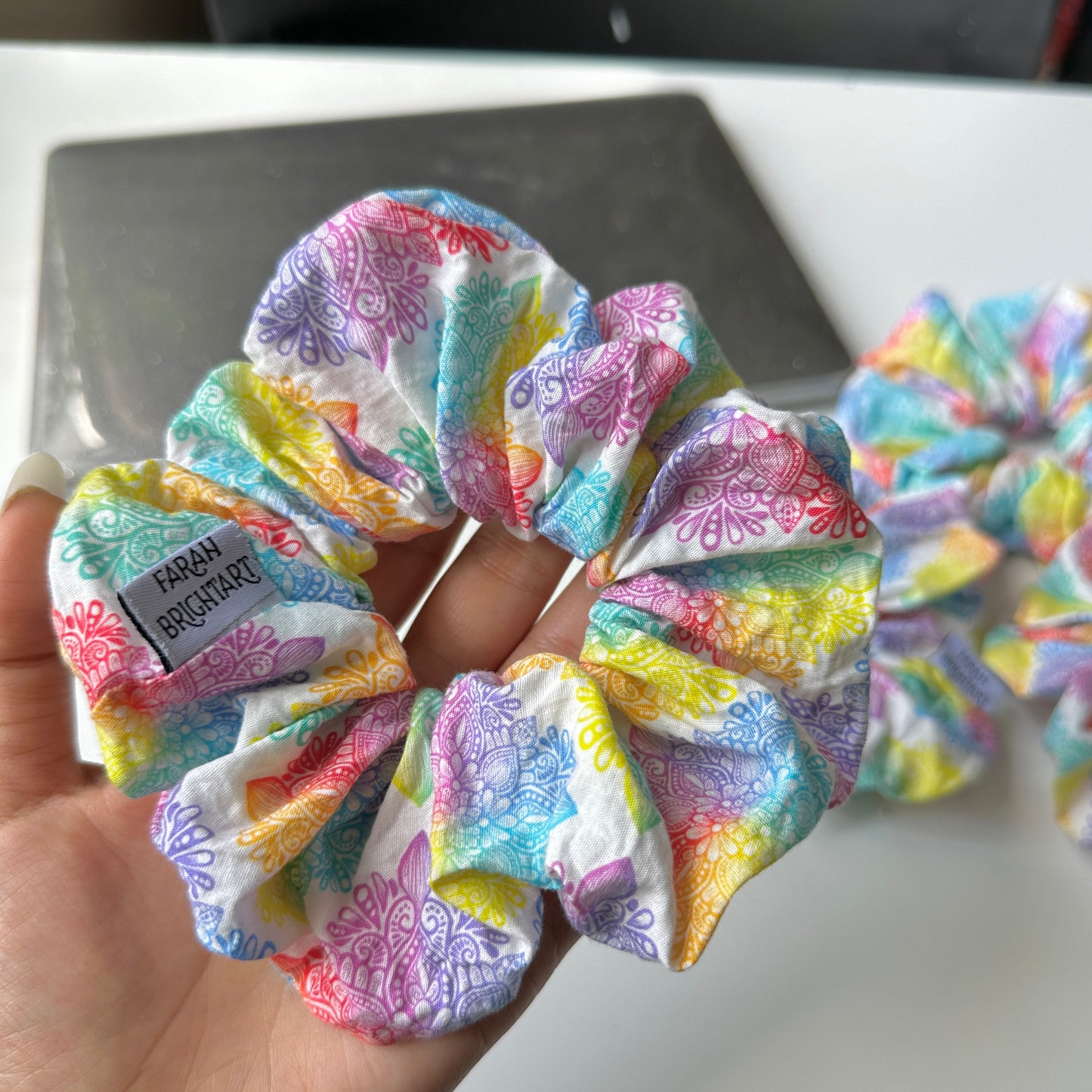 Rainbow mandala scrunchie - cotton scrunchie
