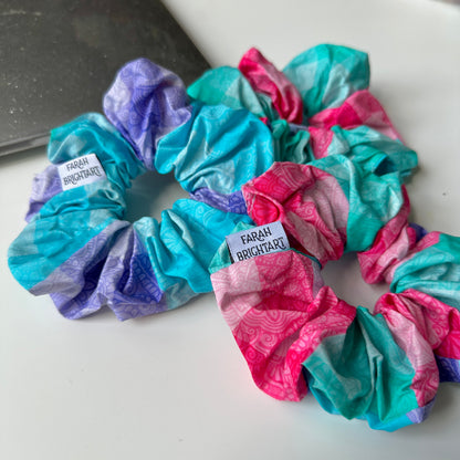 Gingham colorful mandala scrunchie - cotton scrunchie