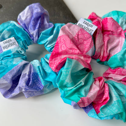Gingham colorful mandala scrunchie - cotton scrunchie