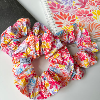 Rainbow watercolor plants scrunchies