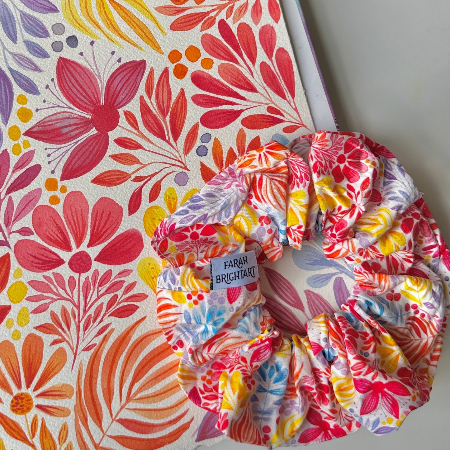 Rainbow watercolor plants scrunchies