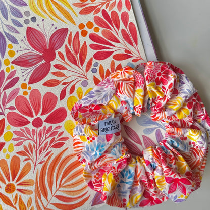 Rainbow watercolor plants scrunchies
