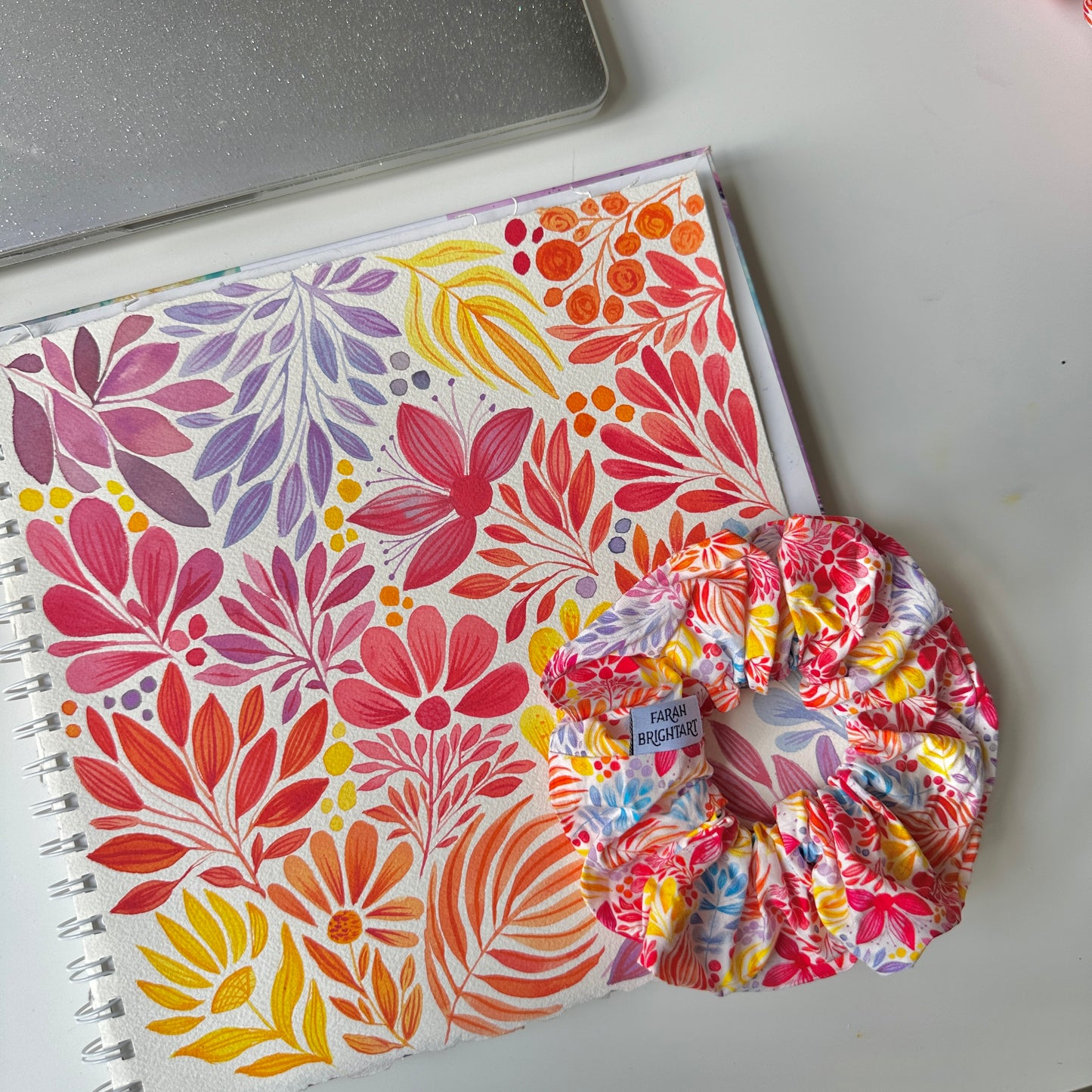 Rainbow watercolor plants scrunchies