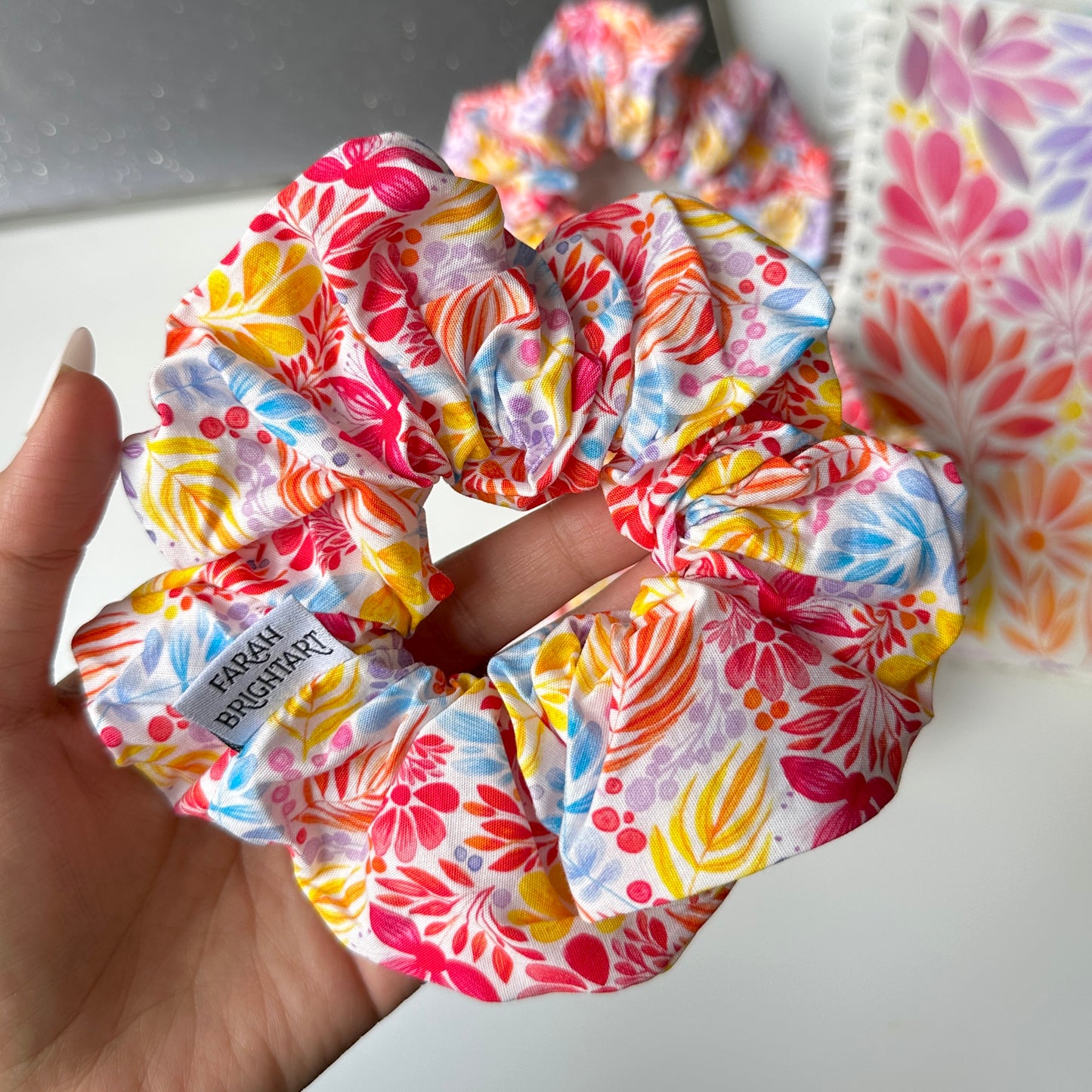 Rainbow watercolor plants scrunchies