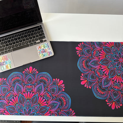 Colorful mandala with black background desk pad