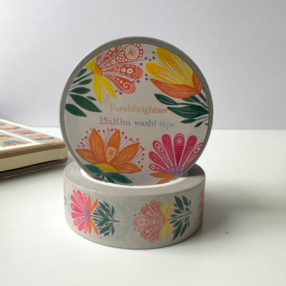 Abstract Floral Washi Tape - Mandala Sunflower Pattern (15mm)
