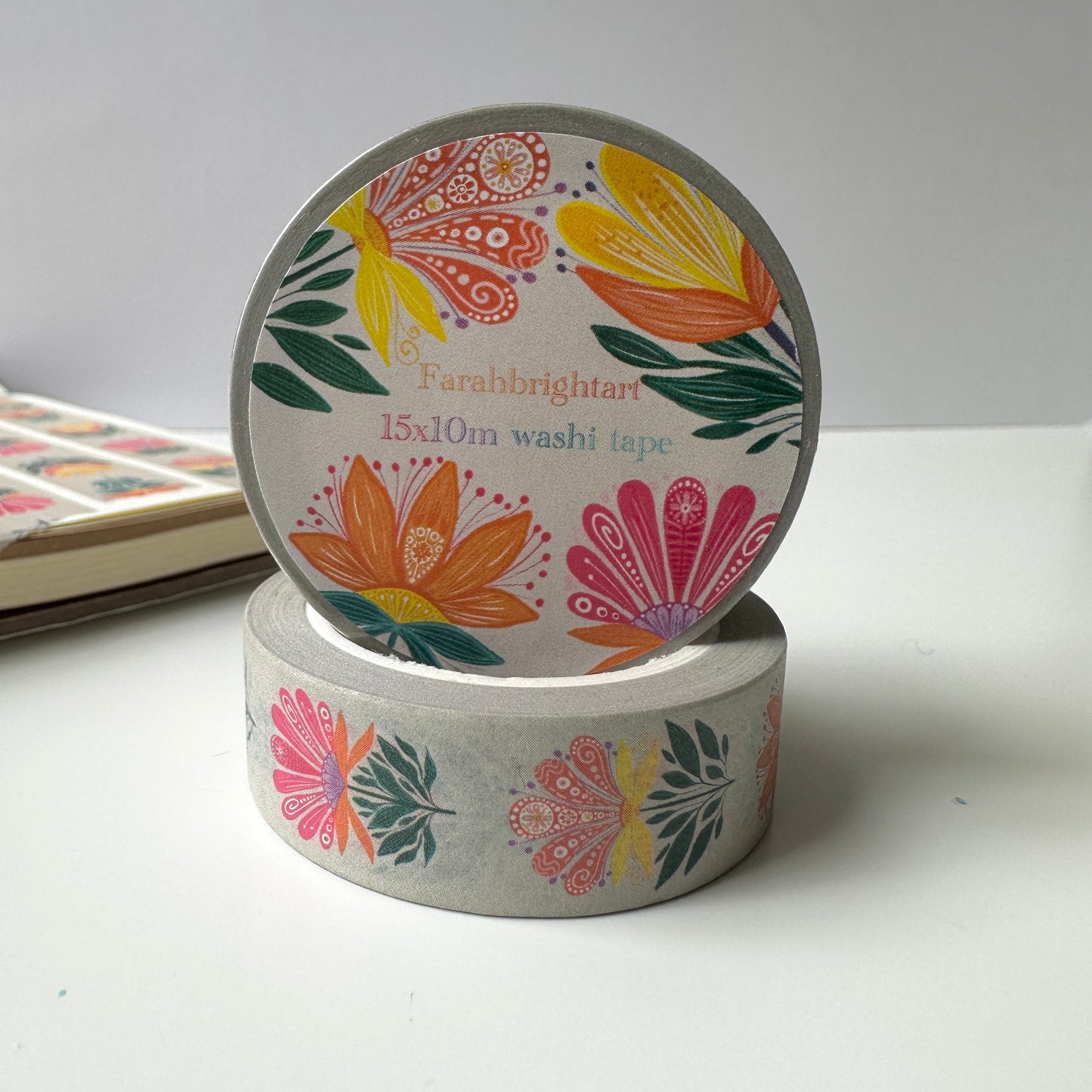 Abstract Floral Washi Tape - Mandala Sunflower Pattern (15mm)