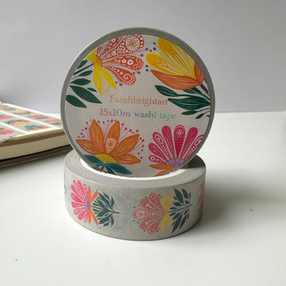 Abstract Floral Washi Tape - Mandala Sunflower Pattern (15mm)